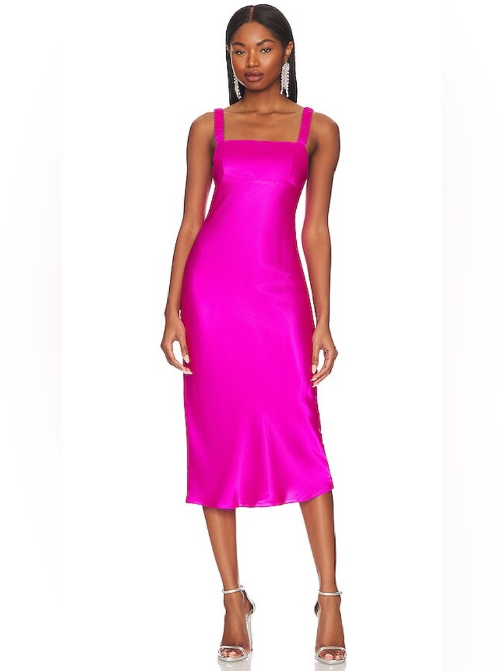 Amanda Uprichard Hot Pink Satin Midi Slip Dress